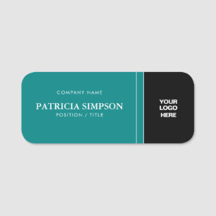 Modern Professional Blue Green Teal & Black: Chic Name Tag