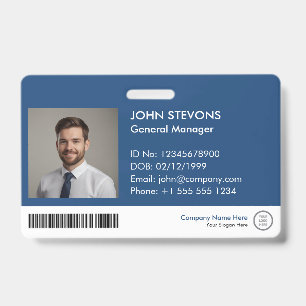 Modern Professional Blue Logo Staff ID QR Code Badge
