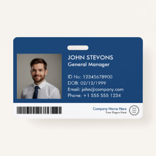 Modern Professional Blue Logo Staff ID QR Code ID Badge