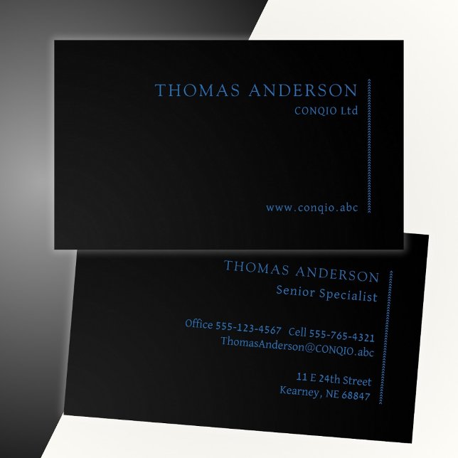 Modern Professional Blue on Black Business Card (Creator Uploaded)