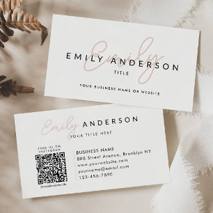 Modern Professional Blush Pink Script Name QR Code Business Card