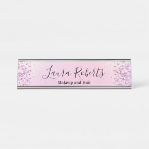 Modern Professional Blush Pink Sparkle Glitter Des Desk Name Plate