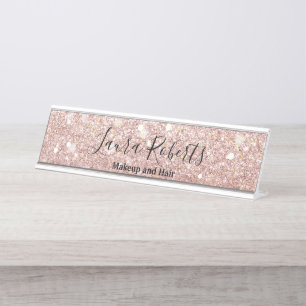 Modern Professional Blush Pink Sparkle Glitter Desk Name Plate