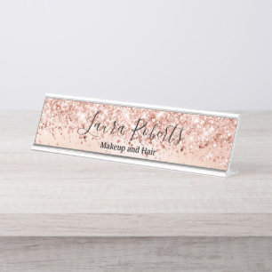 Modern Professional Blush Pink Sparkle Glitter  Desk Name Plate