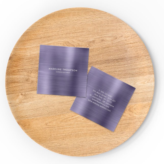 Modern Professional Brushed Metal Midnight Purple Square Business Card (Creator Uploaded)