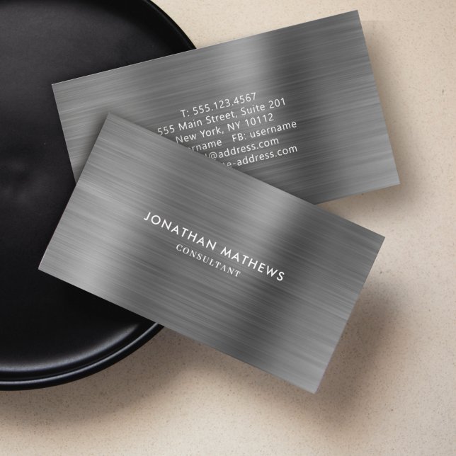 Modern Professional Brushed Metallic Grey Black Business Card (Creator Uploaded)