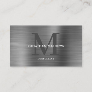 Modern Professional Brushed Metallic Grey Monogram Business Card