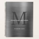 Modern Professional Brushed Metallic Grey Monogram Planner<br><div class="desc">Modern Professional Brushed Metallic Grey Monogram Planner</div>