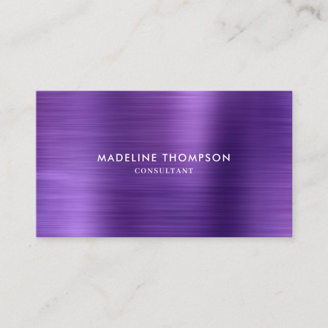 Modern Professional Brushed Metallic Purple Business Card (Front)
