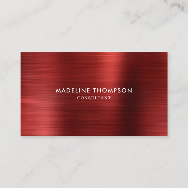 Modern Professional Brushed Metallic Ruby Red Business Card (Front)
