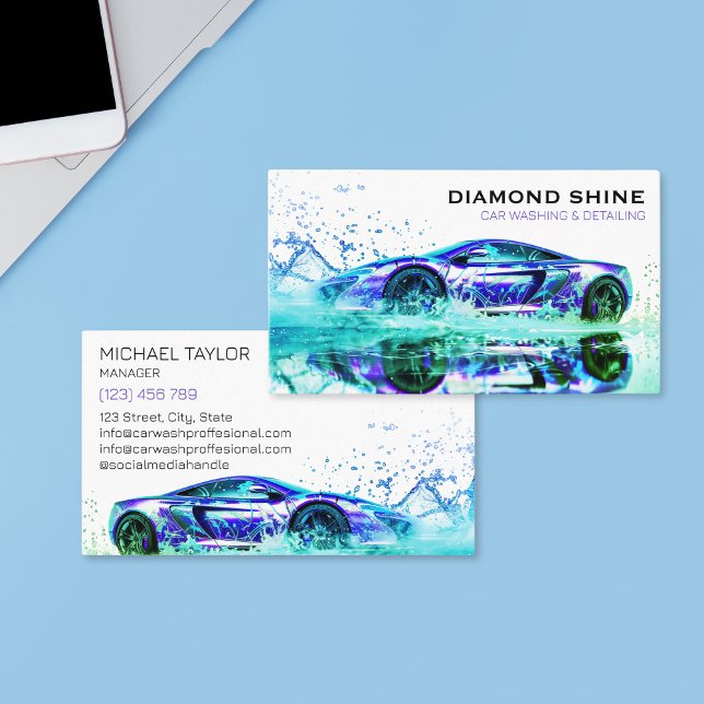 Modern Professional Car Detailing Washing Cleaning Business Card (Creator Uploaded)