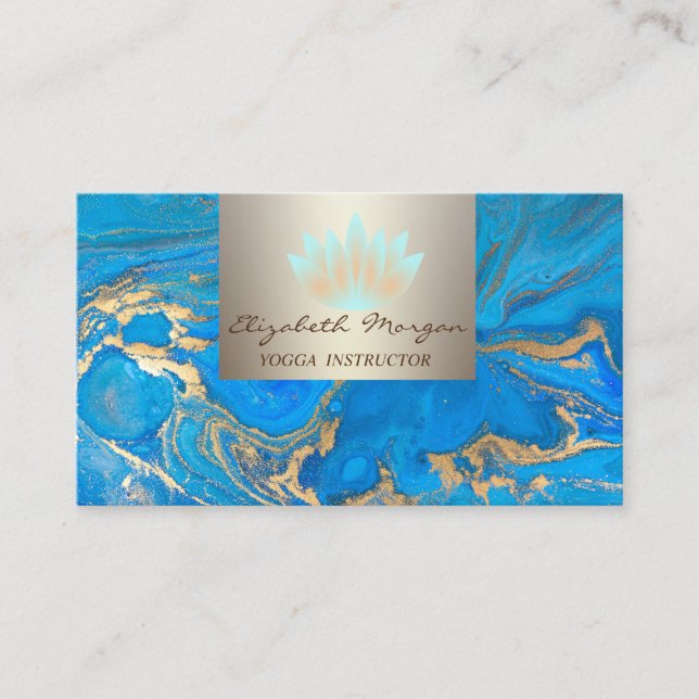 Modern Professional Charming,Lotus,Blue Marble Business Card (Front)