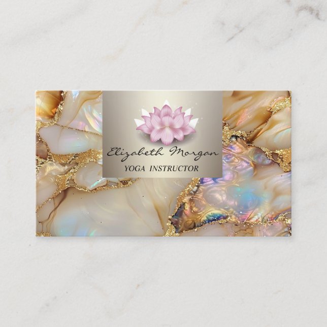 Modern Professional Charming,Lotus,Pearl Marble Business Card (Front)