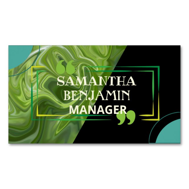 Modern Professional Classic Green Black Stylish Magnetic Business Card (Front)