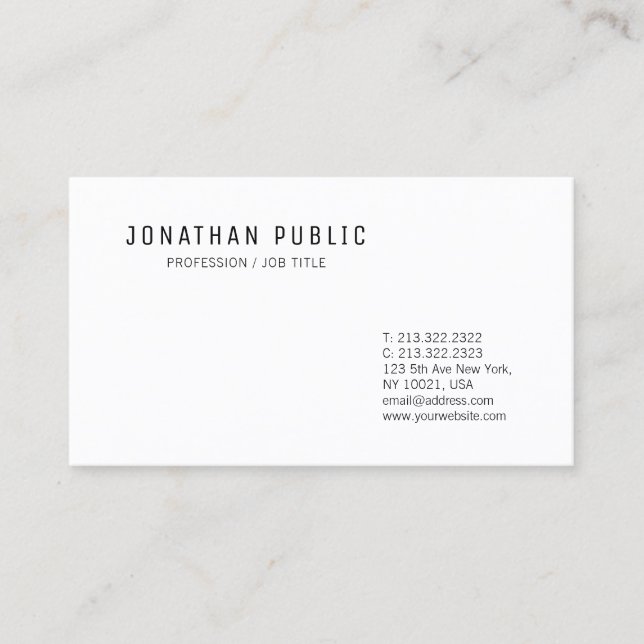 Modern Professional Clean Design Chic Trendy Plain Business Card (Front)