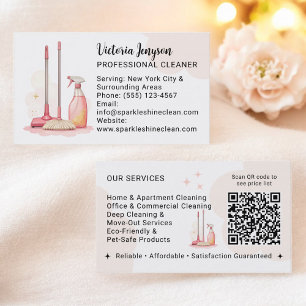 Modern Professional Cleaner Housekeeping Qr Code Business Card