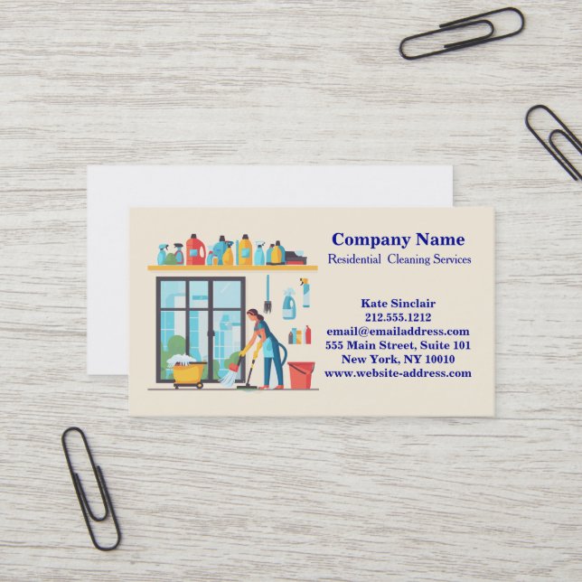 Modern Professional Cleaning Service Business Card (Front/Back In Situ)