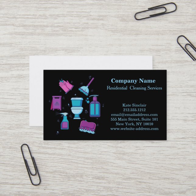 Modern Professional Cleaning Service Business Card (Front/Back In Situ)