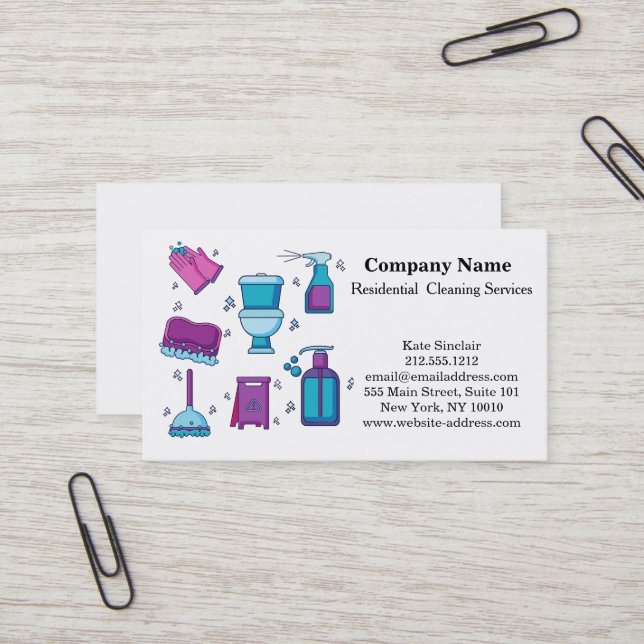 Modern Professional Cleaning Service Business Card (Front/Back In Situ)