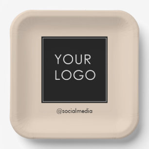 Modern Professional Company Business Logo Beige Paper Plate