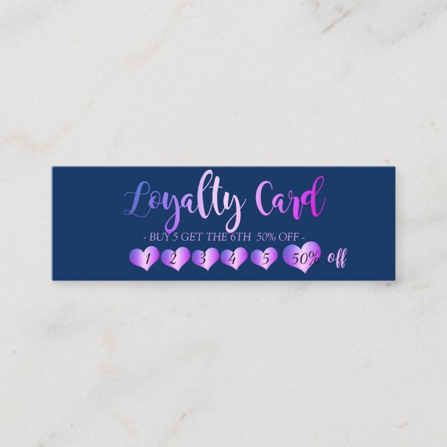 Modern Professional Cool Hearts Navy Blue Loyalty Card (Front)