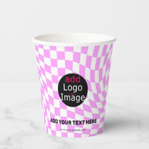 Modern Professional Custom Brand Chequered Pink   Paper Cups