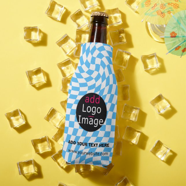 Modern Professional Custom Business Chequered Blue Bottle Cooler (In Situ Summer)