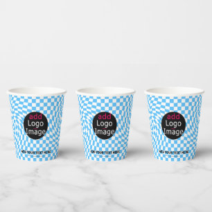 Modern Professional Custom Business Chequered Blue Paper Cups