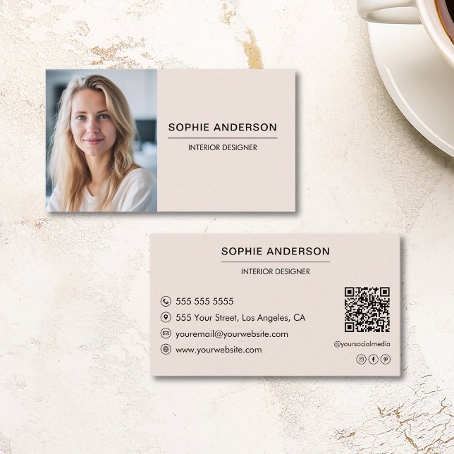 Modern Professional Custom Photo QR Blush Pink Business Card (Modern Professional Custom Photo QR Blush Pink Business Card)