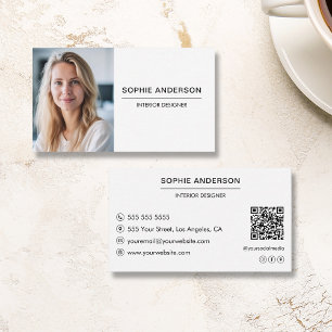 Modern Professional Custom Photo QR White Business Card