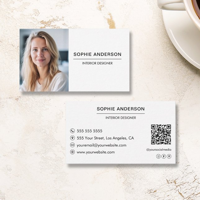 Modern Professional Custom Photo QR White Business Card (Modern Professional Custom Photo QR White Business Card)