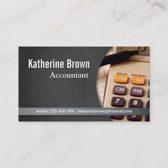 Modern, Professional, damask, Accountant Business Card (Front)
