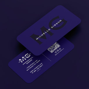 Modern Professional Dark Blue Initials  Business Card