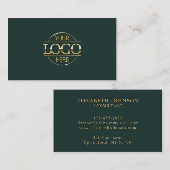 Modern Professional Dark Green Company Logo Business Card (Front/Back)