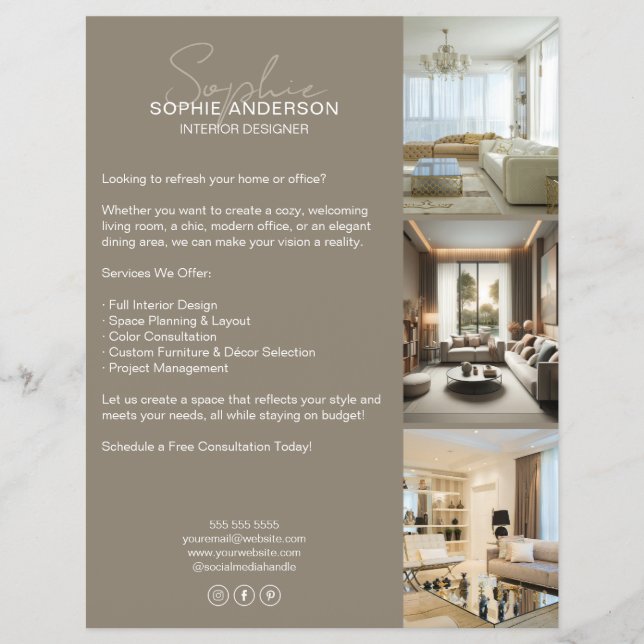 Modern Professional Designer Taupe Flyer (Front)