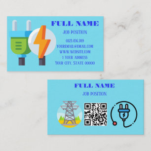 Modern Professional Electrician QR Code Light Blue Business Card