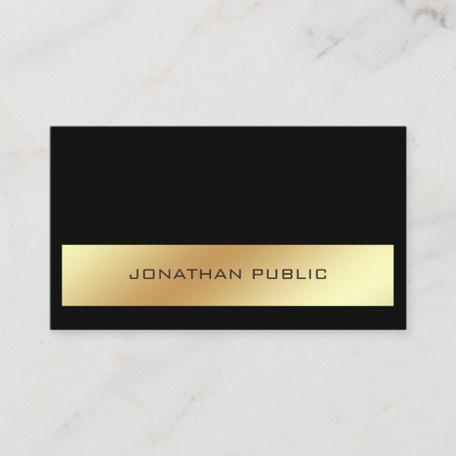 Modern Professional Elegant Black Gold Plain Business Card (Front)