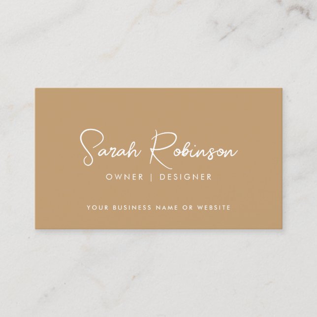 Modern Professional Elegant Boho Beige Script Name Business Card (Front)