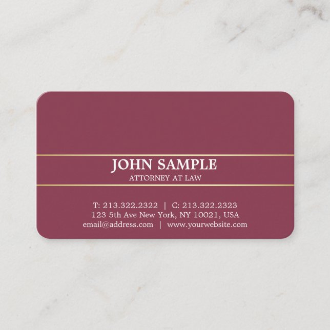 Modern Professional Elegant Bordeaux Lawyer Business Card (Front)