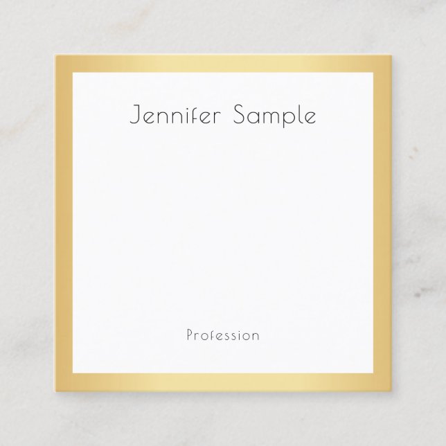Modern Professional Elegant Gold White Template Square Business Card (Front)