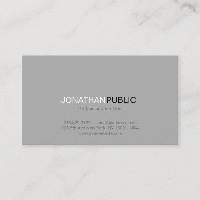 Modern Professional Elegant Grey Minimalist Plain Business Card (Front)