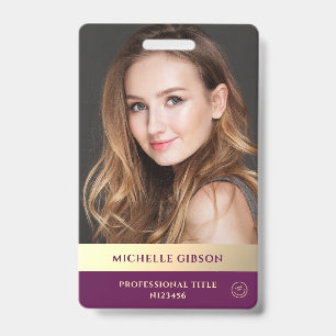 Modern Professional Elegant Luxury Purple Gold ID Badge