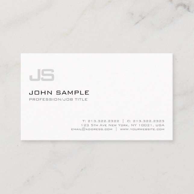 Modern Professional Elegant Monogram Simple Plain Business Card (Front)