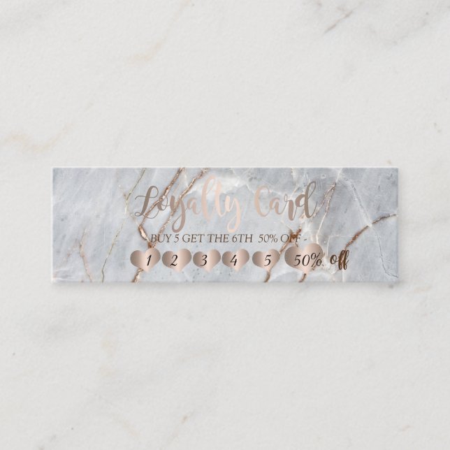 Modern Professional Elegant Rose Gold Hearts Marbl Loyalty Card (Front)