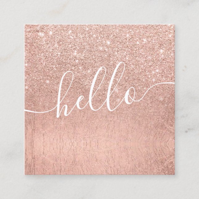 Modern professional elegant rose gold hello square business card (Front)