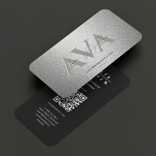 Modern Professional Elegant Silver Black Signature Business Card
