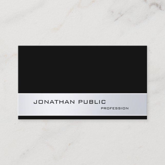 Modern Professional Elegant Silver Black Trendy Business Card (Front)