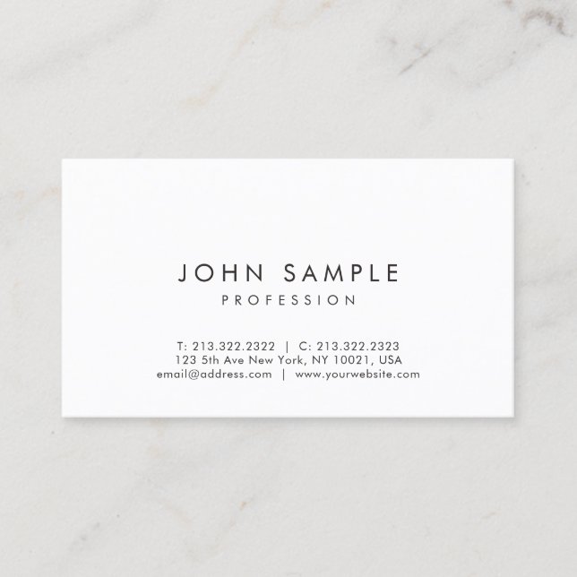Modern Professional Elegant Simple Design White Business Card (Front)