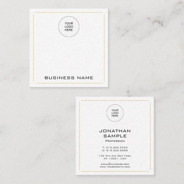 Modern Professional Elegant Simple Gold Template Square Business Card (Front/Back)
