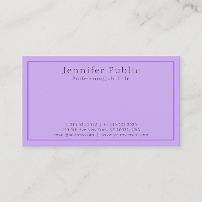 Modern Professional Elegant Violet Plain Luxury Business Card (Front)